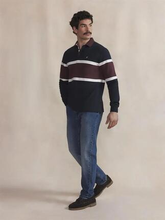Polo manches longues - Homme - Rayé - TYLIOPOL - Bleu marine