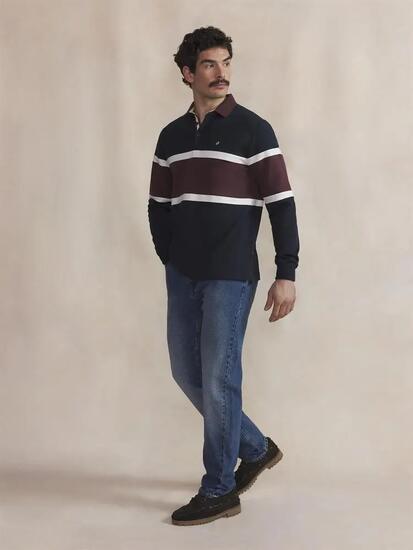 Polo manches longues - Homme - Rayé - TYLIOPOL - Bleu marine