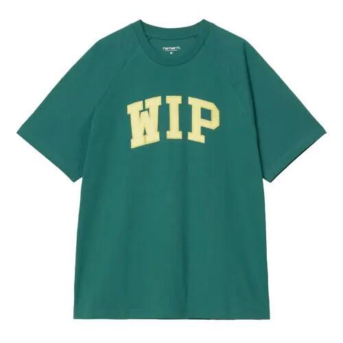 Camiseta Verde Carhartt WIP T-Shirt Rainforest Air Yellow con Parche gráfico de 3/4
