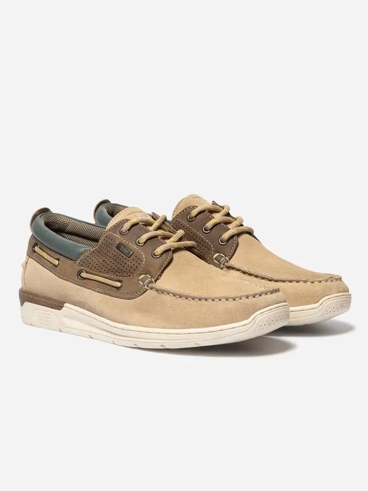 Chaussures bateau - Nautisme - Homme - Cuir, lacets - MATBOAT - Beige/Cognac 4/4