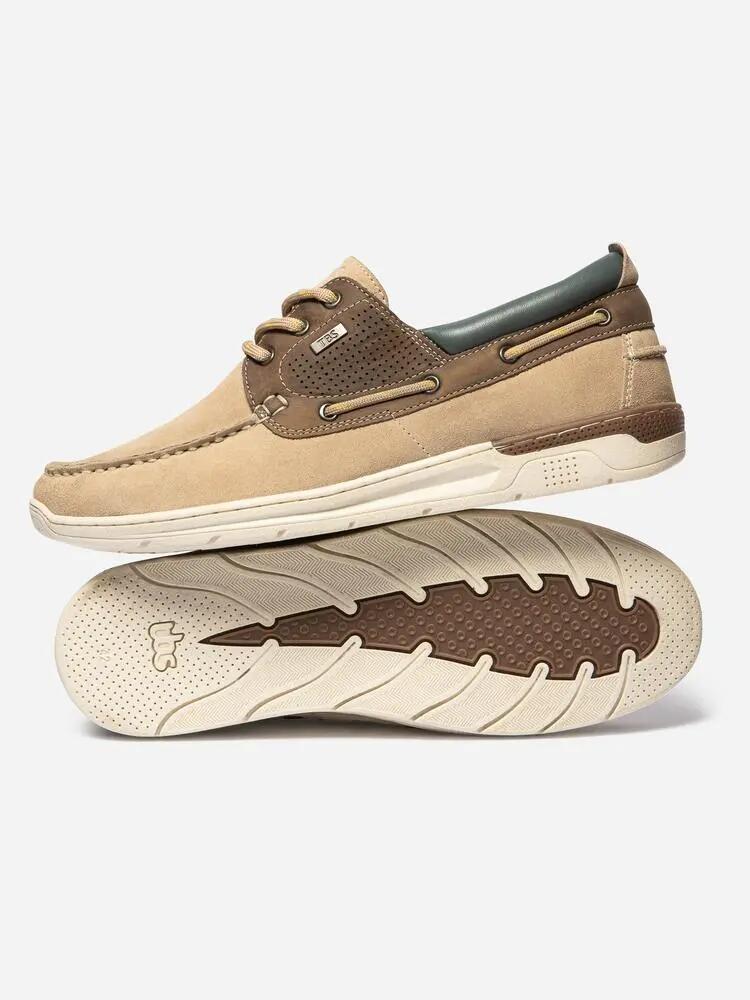 Chaussures bateau - Nautisme - Homme - Cuir, lacets - MATBOAT - Beige/Cognac 3/4