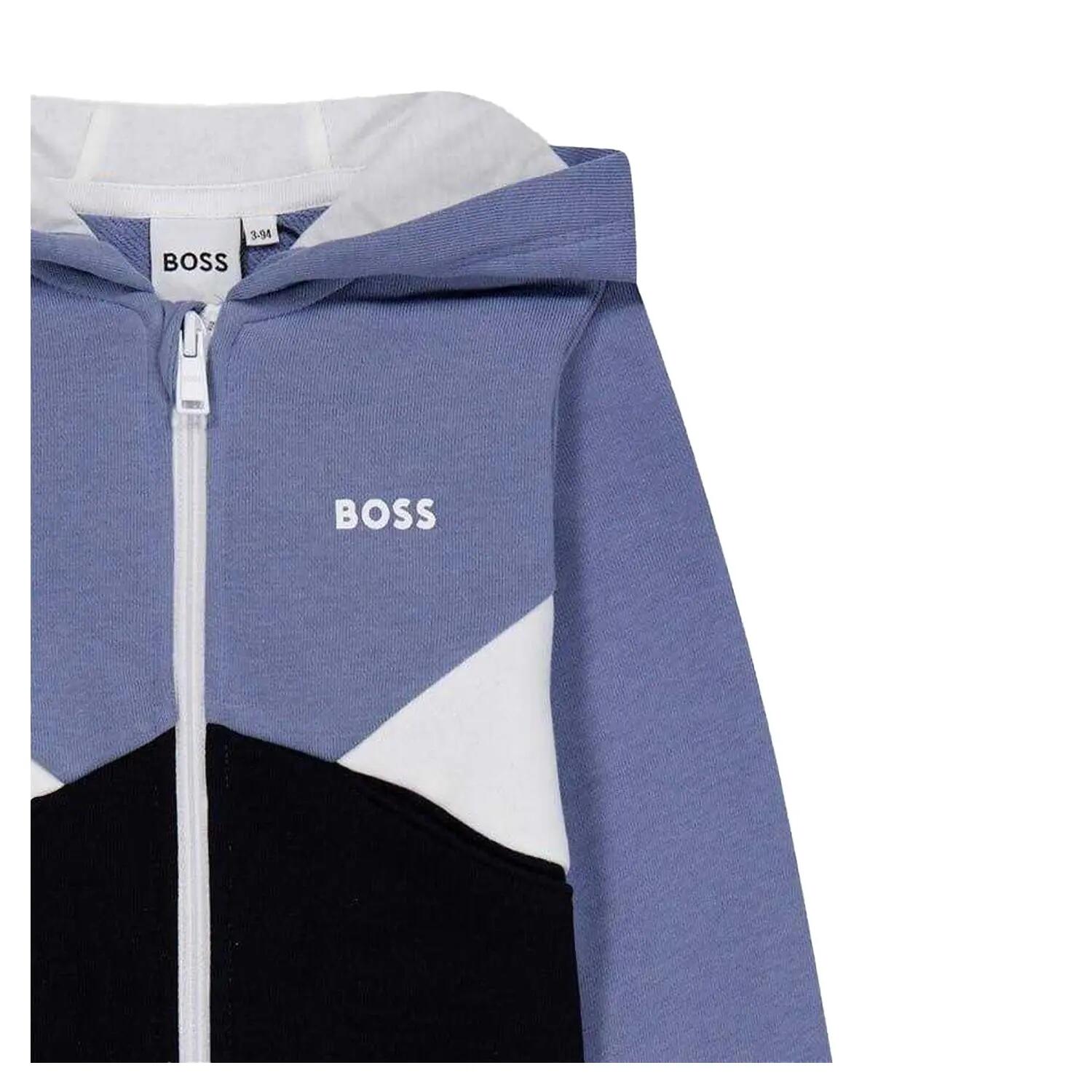 Felpa Con Cappuccio E Zip Intera Regolare Blocchi Di Colore Ragazzi Boss Grigio 3/3
