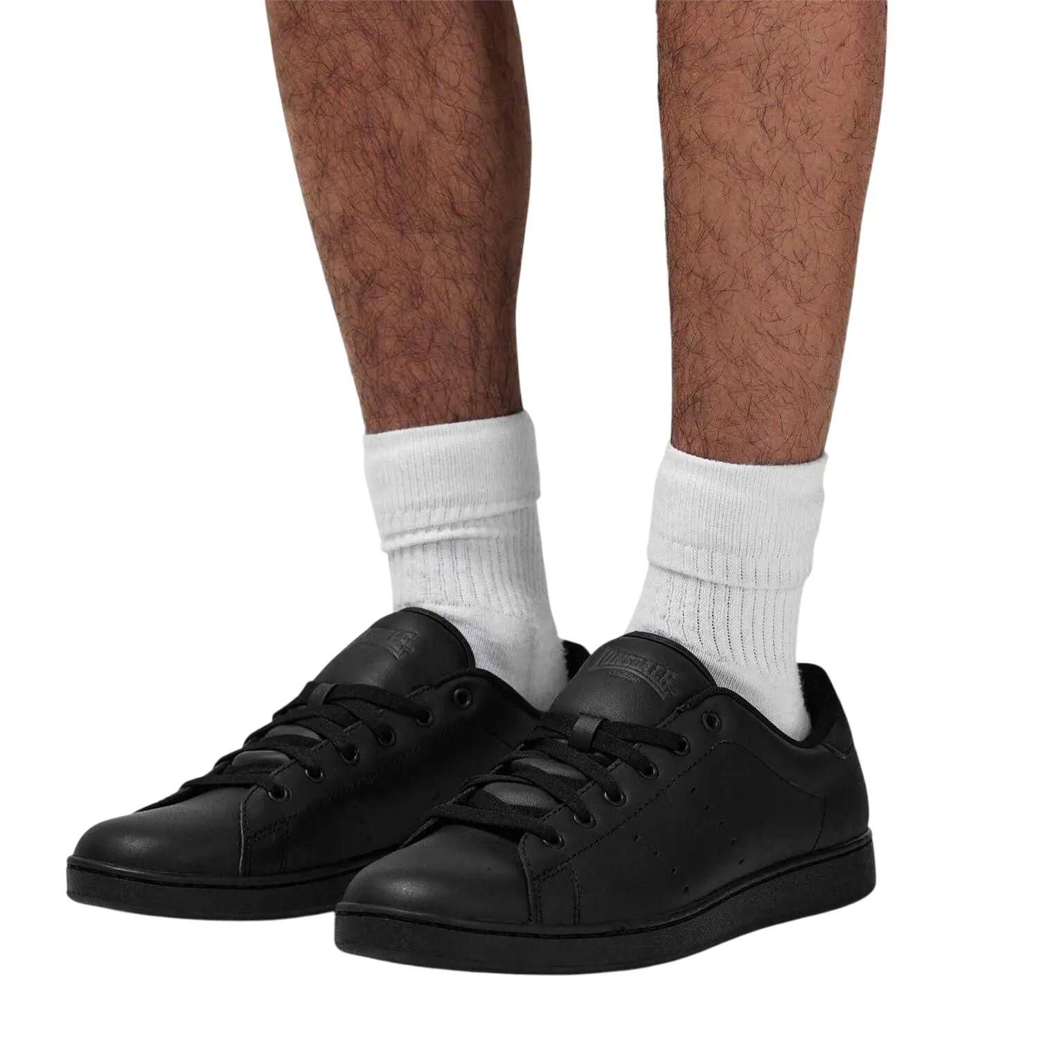 Mens Leather Flat Trainers (Black) 4/4