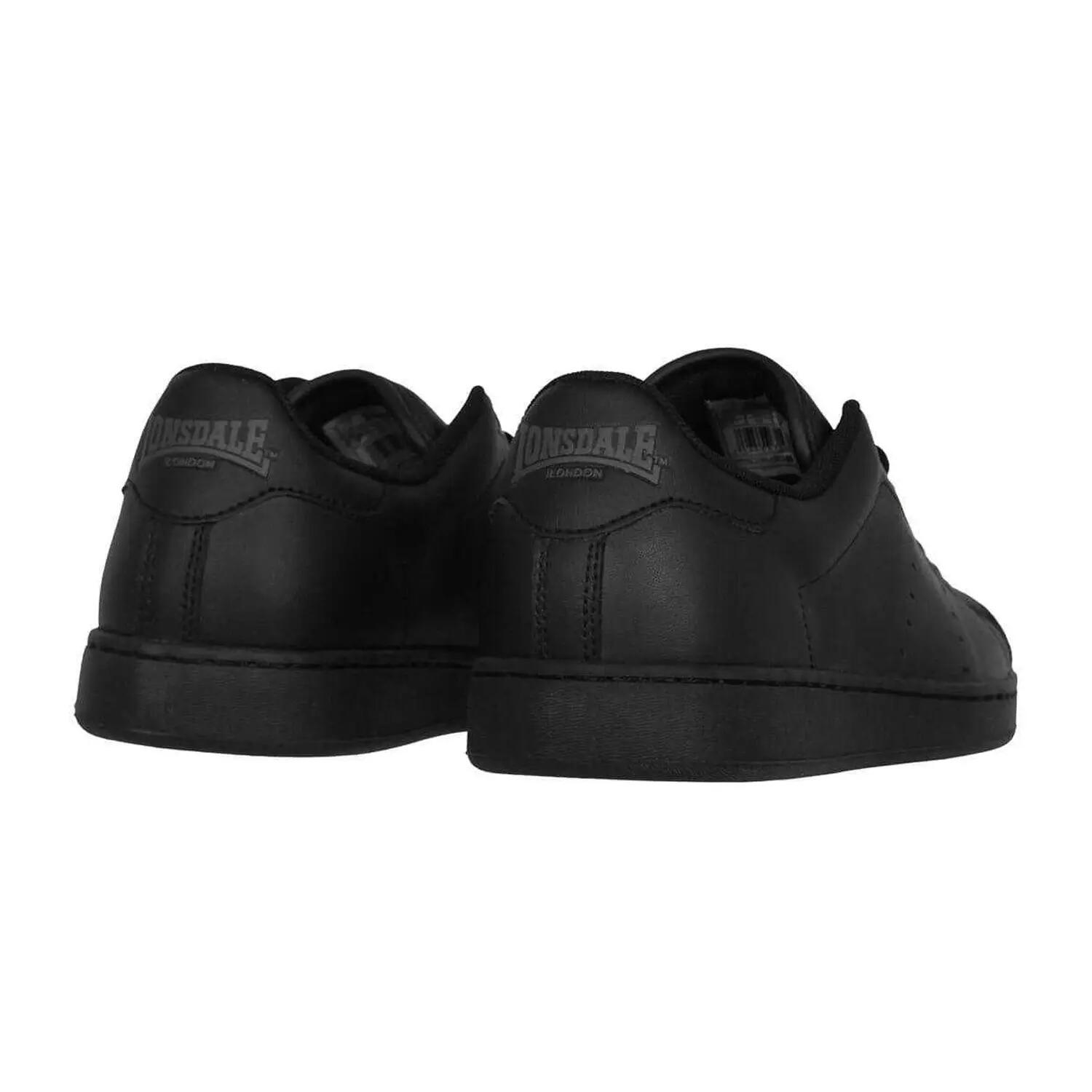 Mens Leather Flat Trainers (Black) 2/4
