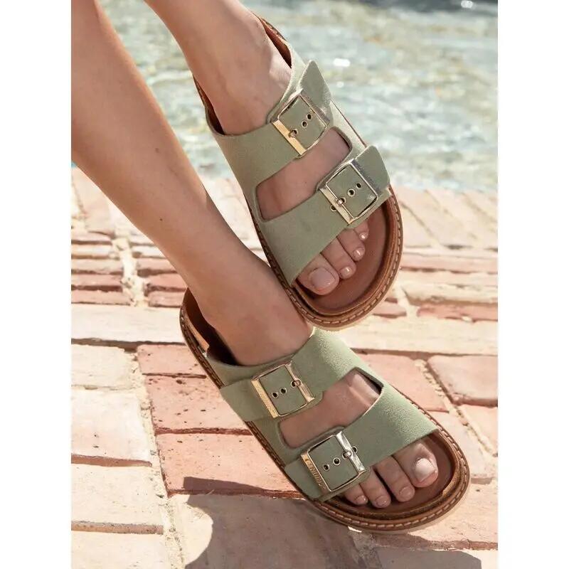 Sandalias Verdes Genuins Hawaii Velour Paradise con Plantilla Anatómica y Hebil 4/5