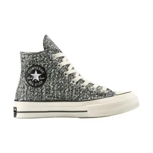 Zapatillas Converse Plateadas Chuck 70 Metallic Tweed Black Silver Egret Cómoda 3/4