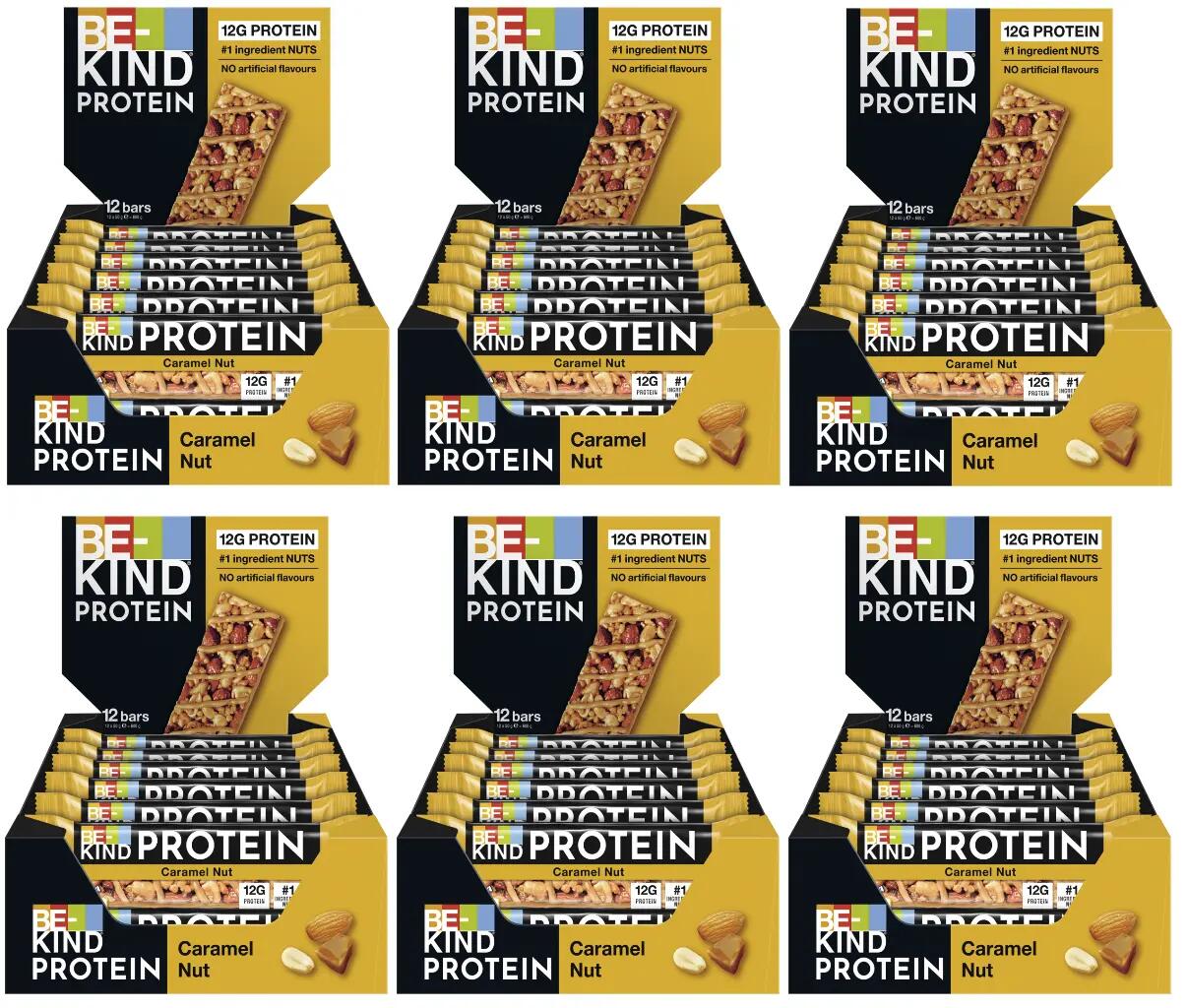 BE-KIND PROTEIN Riegel Caramel Nut 6x12x50g Nussriegel für unterwegs & Training 1/3