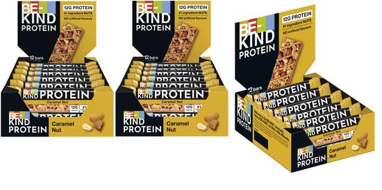 BE-KIND PROTEIN Riegel Caramel Nut 3x 12x50g Nussriegel für unterwegs & Training