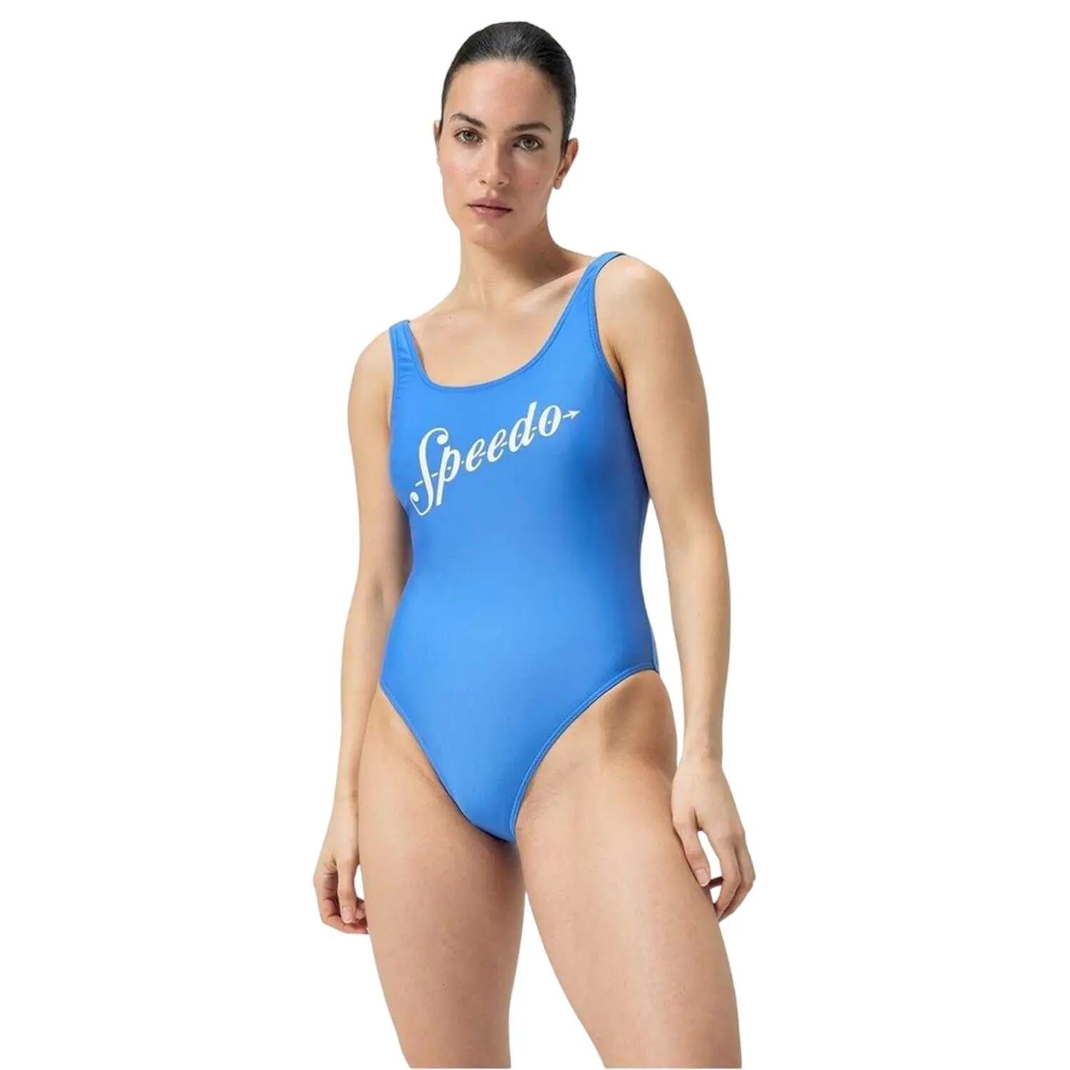 Costume Da Bagno Intero Aderente Donna Speedo Blu Crema Stampa 2/4