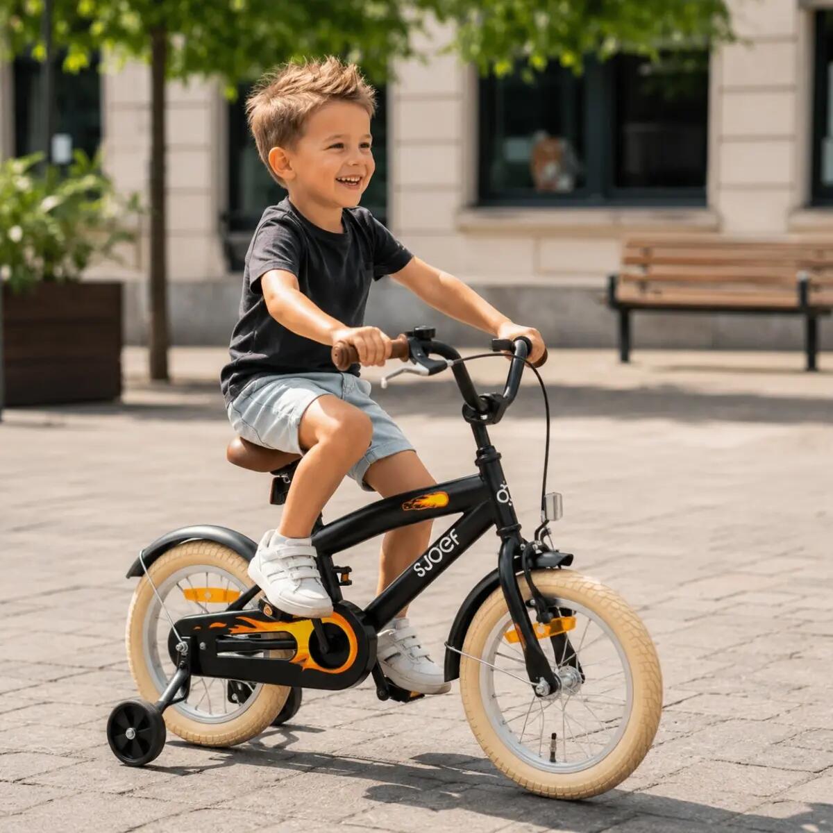 SJOEF Cruise Jongensfiets 14 inch - Mat Zwart 6/7