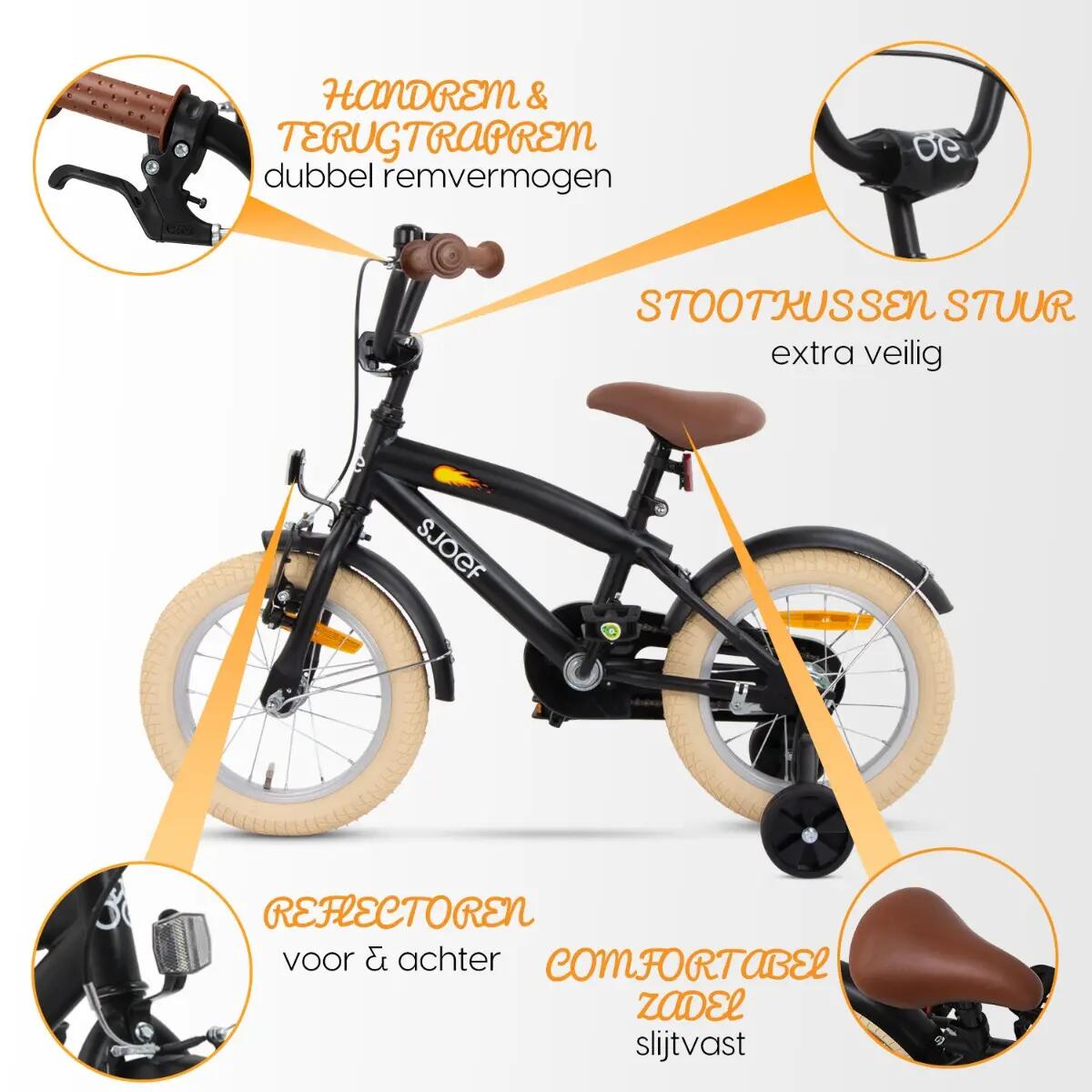 SJOEF Cruise Jongensfiets 14 inch - Mat Zwart 4/7