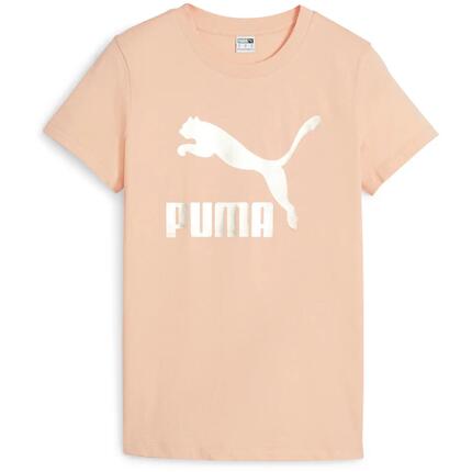 Camiseta Puma Classics Shiny Logo Tee S, Naranja, Mujer