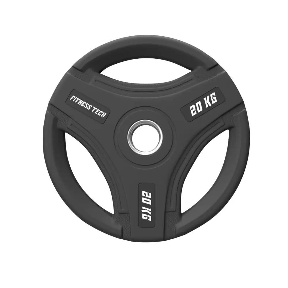 Disco Olímpico 20 kg Goma Virgen Triple Agarre Premium Fitness Tech 2/3