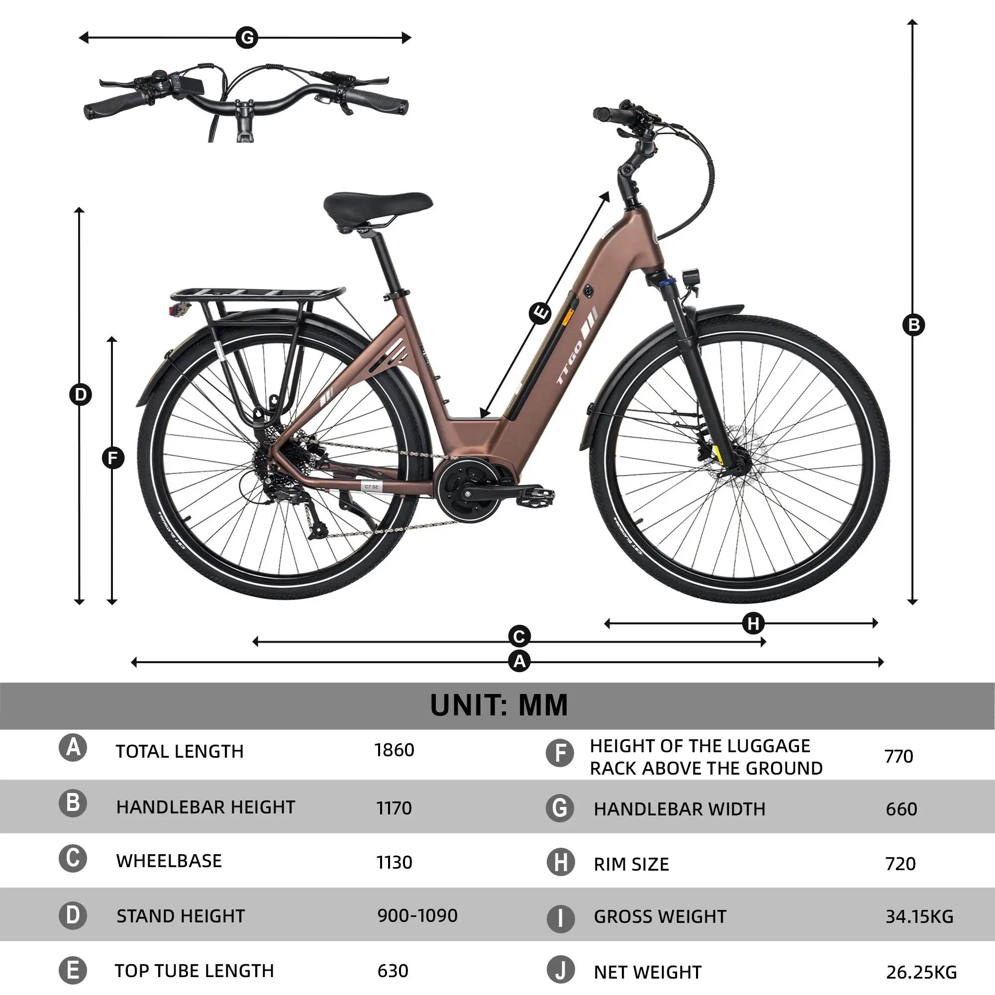 C7 SE Vélo électrique pour adultes Batterie 36V 18Ah Pneus 28 pouces 9/10
