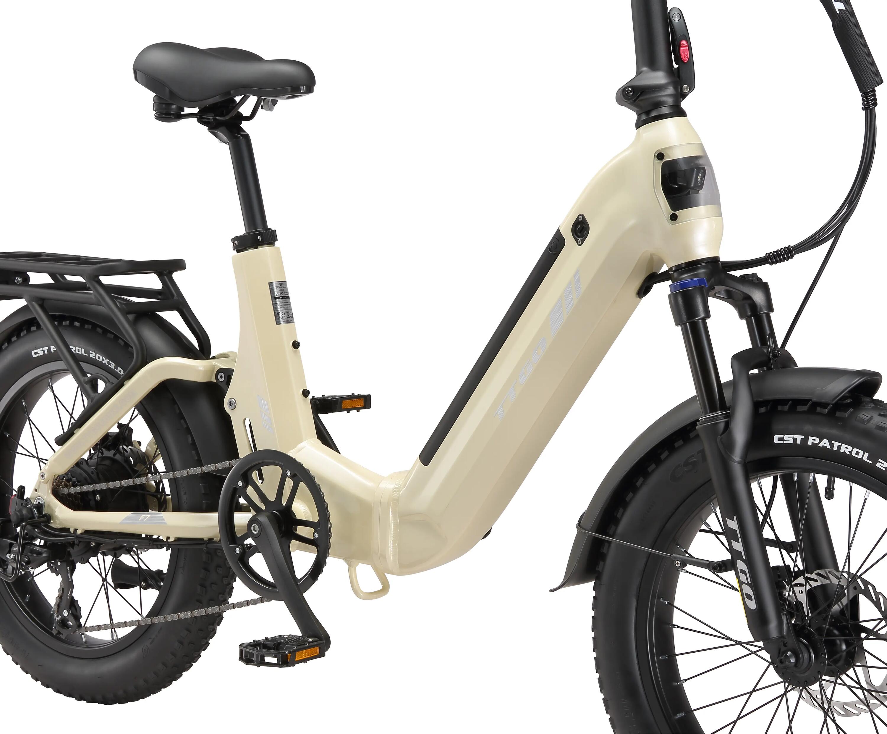 Bicicleta Eléctrica Plegable TTGO F7, Batería 48V 15AH, Neumáticos 20*3PULGADAS 5/6