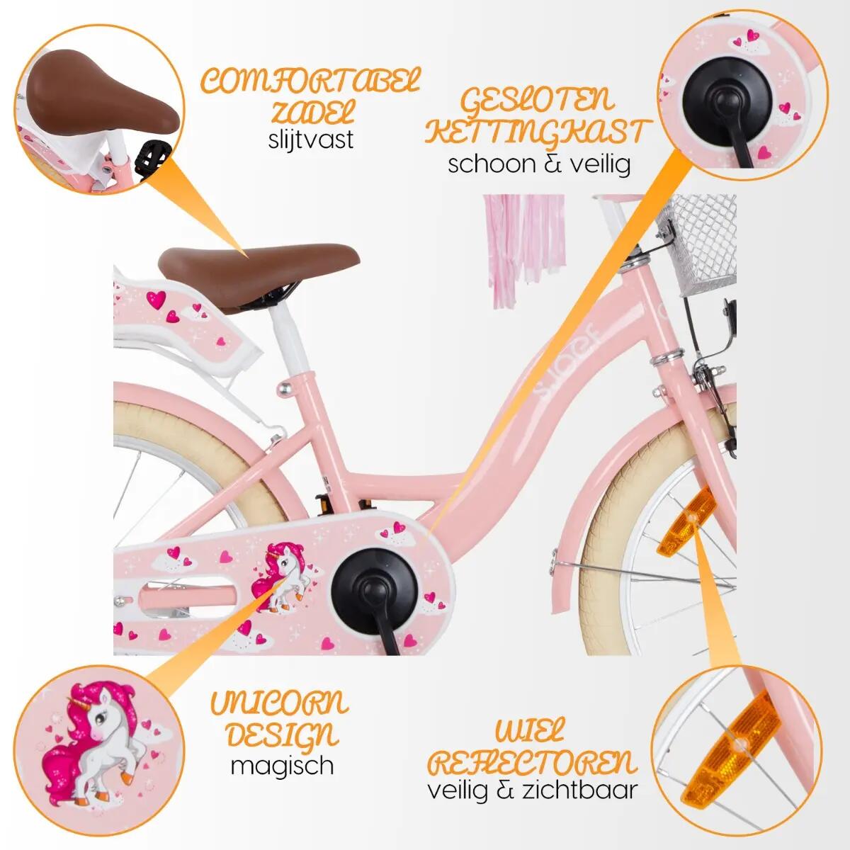 Dolly Meisjesfiets 18 inch - Kinderfiets 5-7 jaar - Fiets & Standaard – Roze 5/7