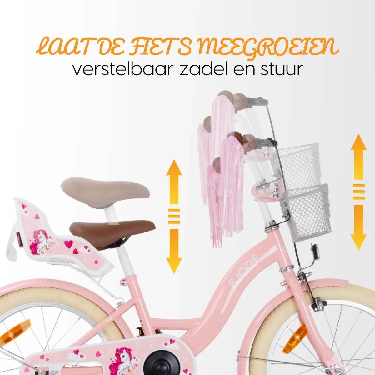 Dolly Meisjesfiets 18 inch - Kinderfiets 5-7 jaar - Fiets & Standaard – Roze 3/7