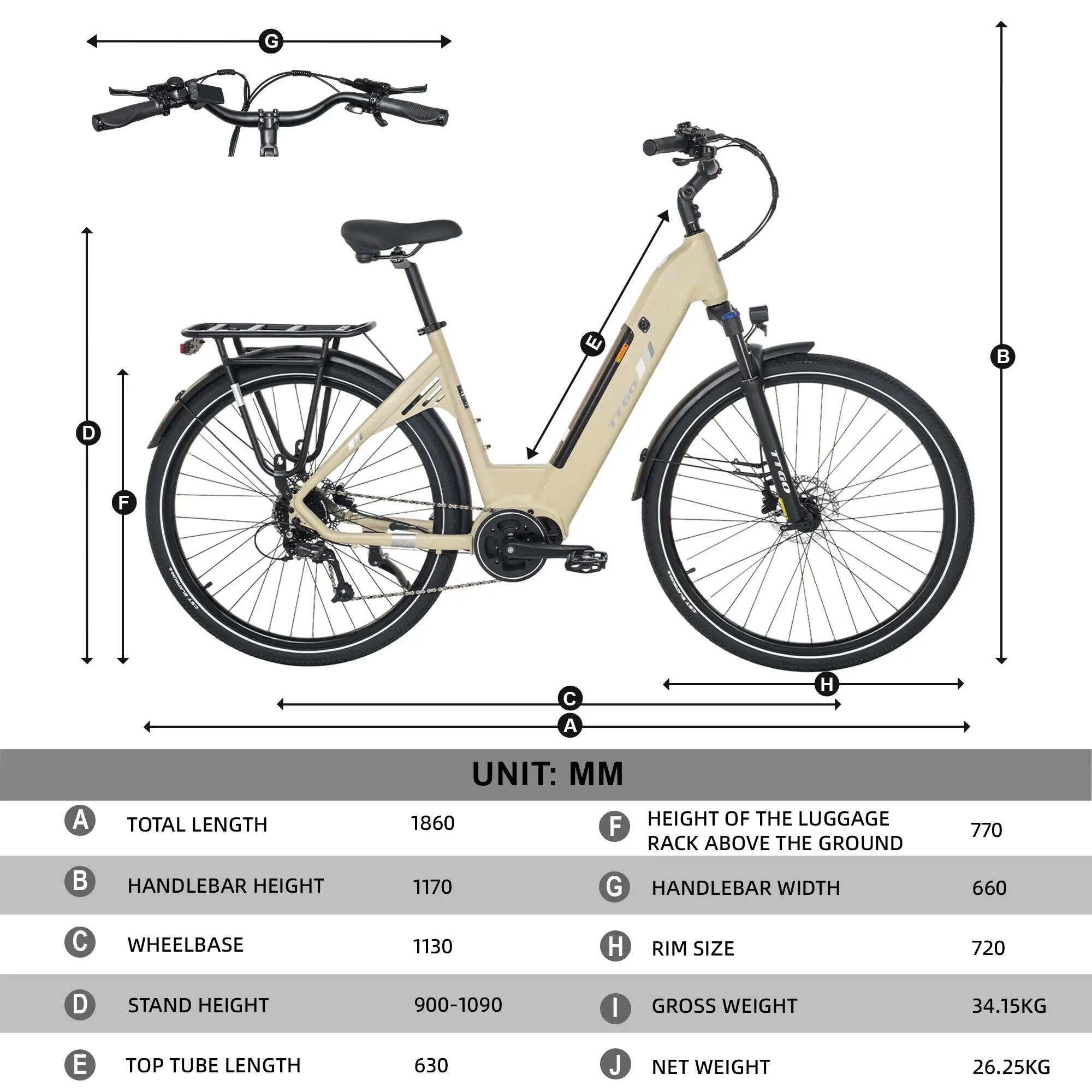 Elektrický bicykel pre dospelých TTGO C7SE, motor 250 W, batéria 36 V 18 Ah 9/15