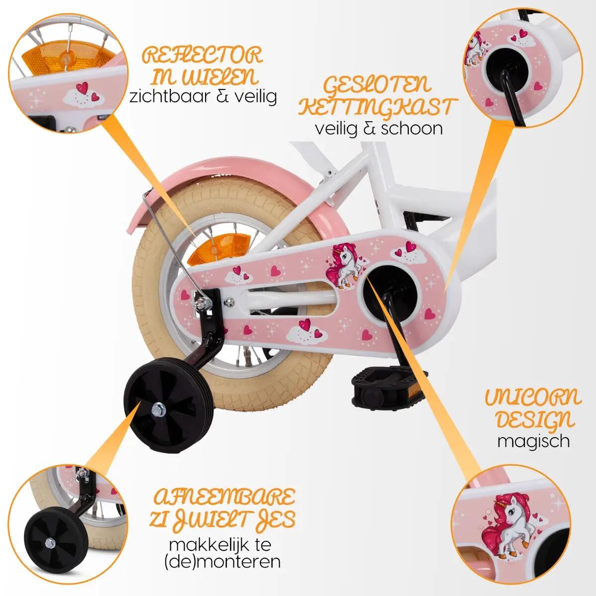 SJOEF Dolly Meisjesfiets 12 inch - 2-4 Jaar - Unicorn - Wit 5/7