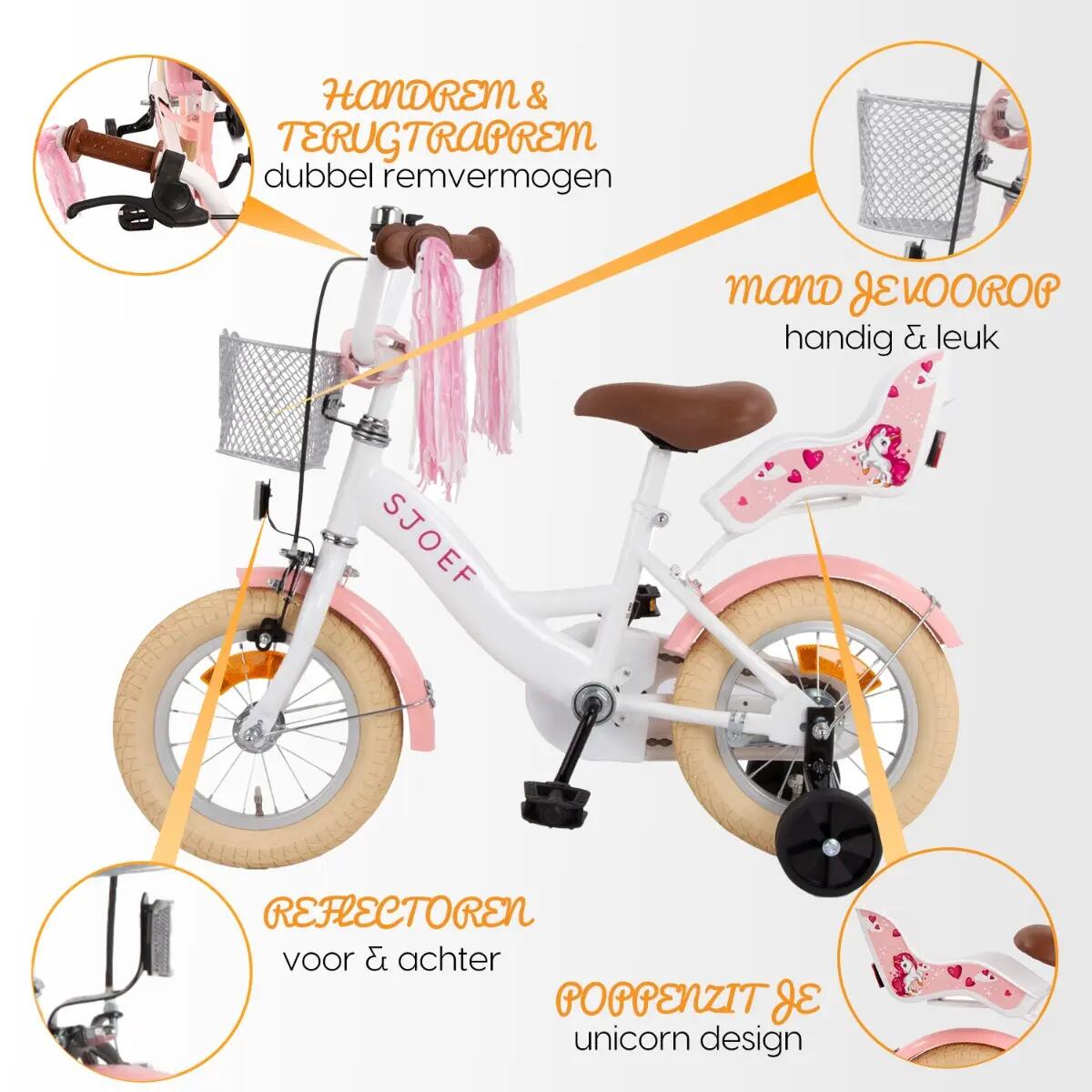 SJOEF Dolly Meisjesfiets 12 inch - 2-4 Jaar - Unicorn - Wit 4/7
