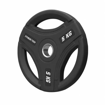 Disque olympique 5 kg en caoutchouc vierge triple prise Premium Fitness Tech