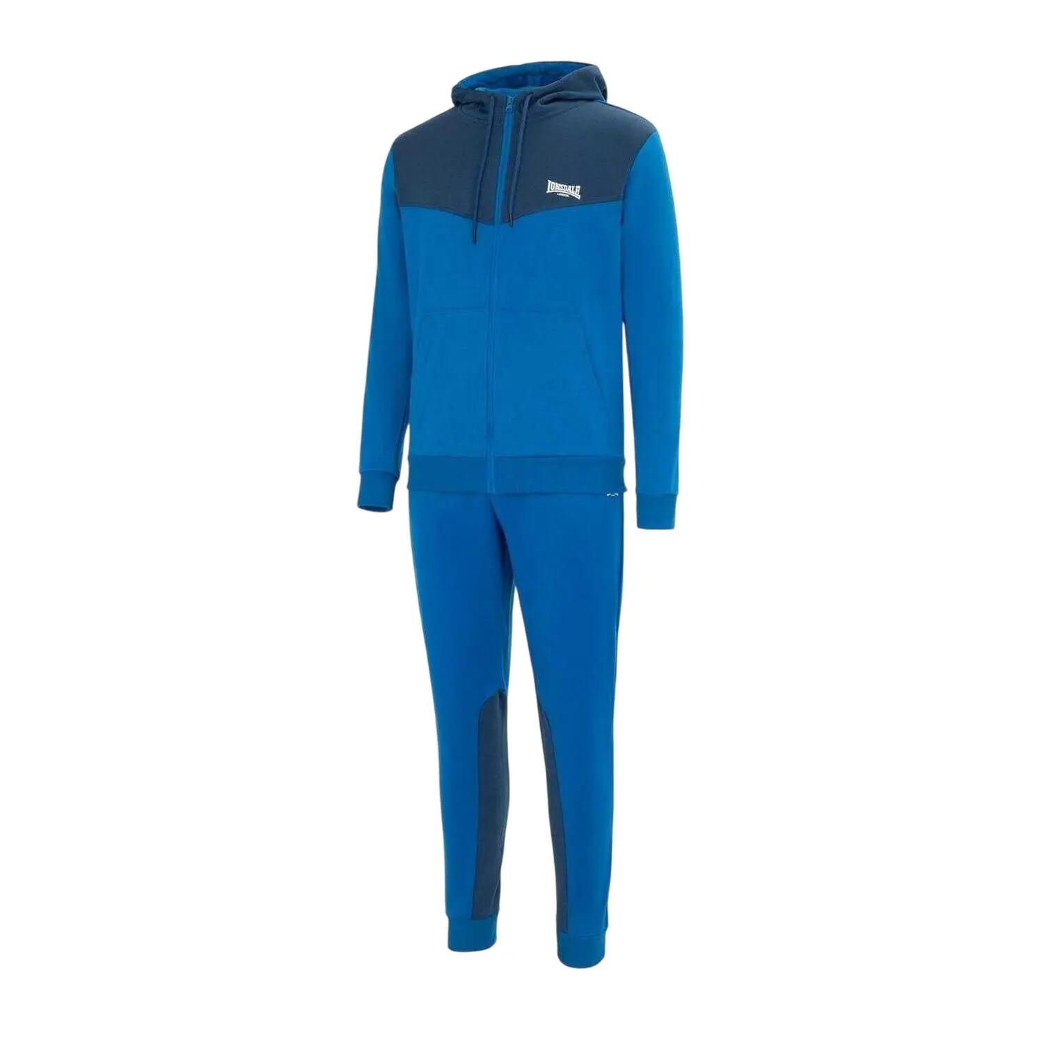 Mens Two Tone Cotton Blend Workout Tracksuit (Royal Blue/Navy) 3/4