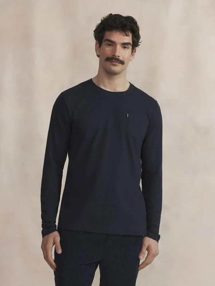 T-shirt long - Homme - Col rond - KYSONLON - Bleu marine 2/5