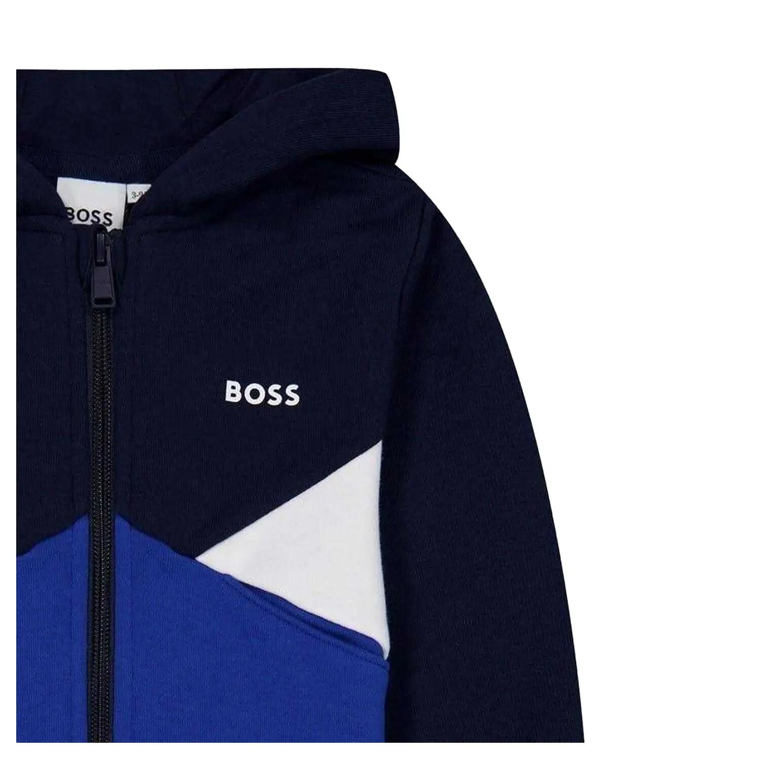Felpa Con Cappuccio E Zip Intera Regolare Blocchi Di Colore Ragazzi Boss Blu 3/3