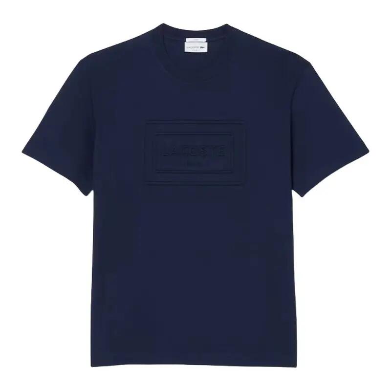 Camiseta Azul Marino Lacoste Unisex con Marca en Relieve de Corte Clásico y Amp 1/4