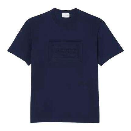 Camiseta Azul Marino Lacoste Unisex con Marca en Relieve de Corte Clásico y Amp