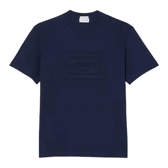 Camiseta Azul Marino Lacoste Unisex con Marca en Relieve de Corte Clásico y Amp