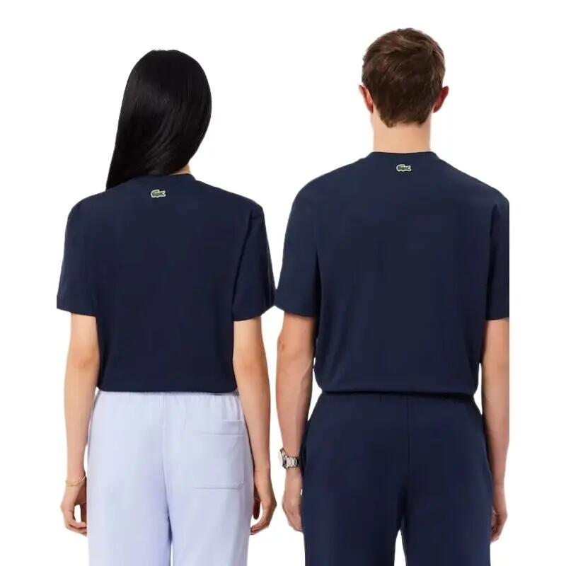 Camiseta Azul Marino Lacoste Unisex con Marca en Relieve de Corte Clásico y Amp 3/4