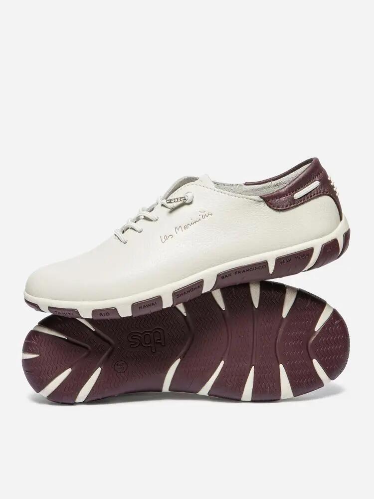 Baskets - sport - femme - cuir, lacets élastiques - JAZLACE - blanc/ecru 4/5