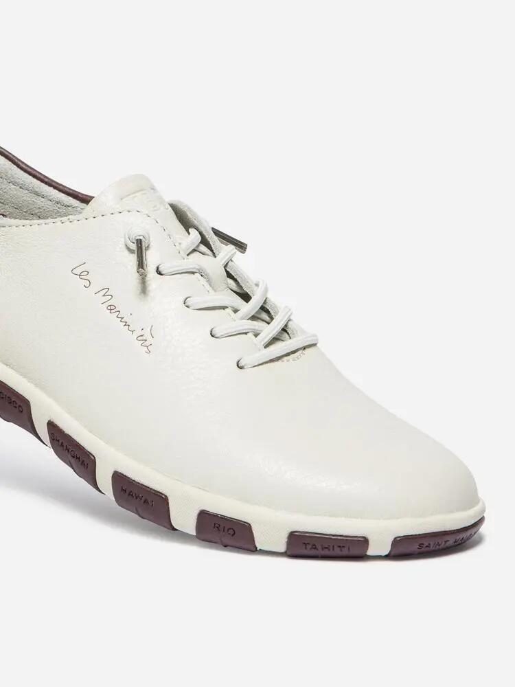Baskets - sport - femme - cuir, lacets élastiques - JAZLACE - blanc/ecru 3/5