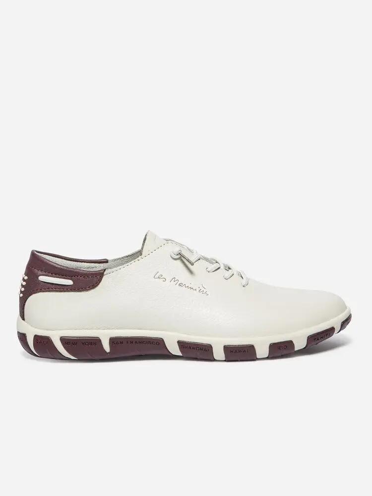 Baskets - sport - femme - cuir, lacets élastiques - JAZLACE - blanc/ecru 2/5