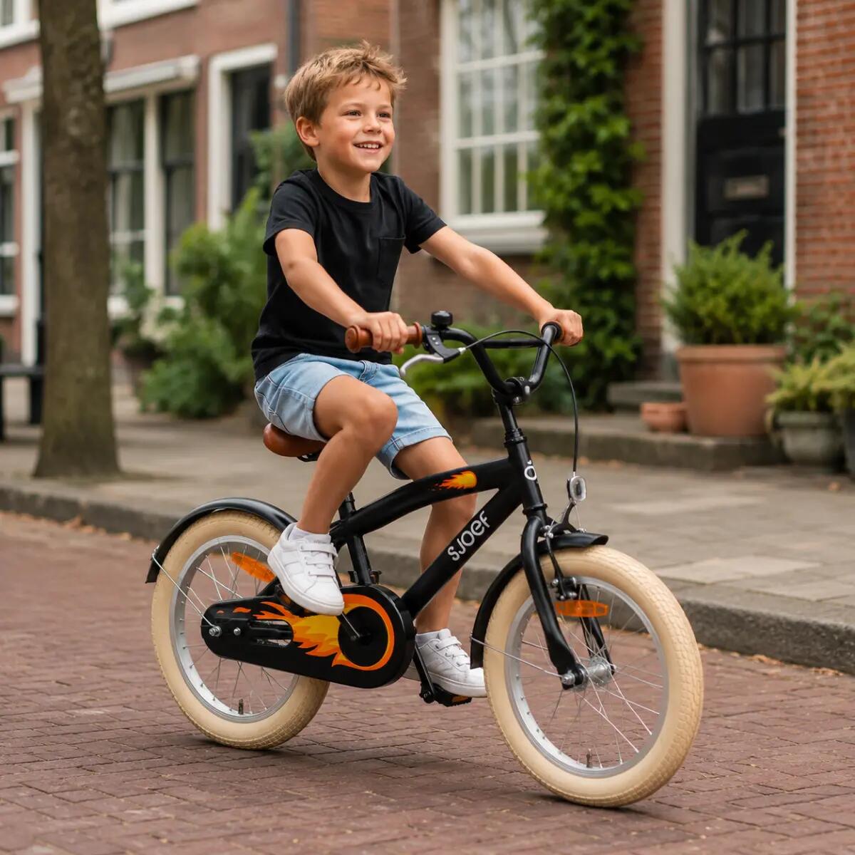 SJOEF Cruise Jongensfiets 18 inch - Mat Zwart 6/7