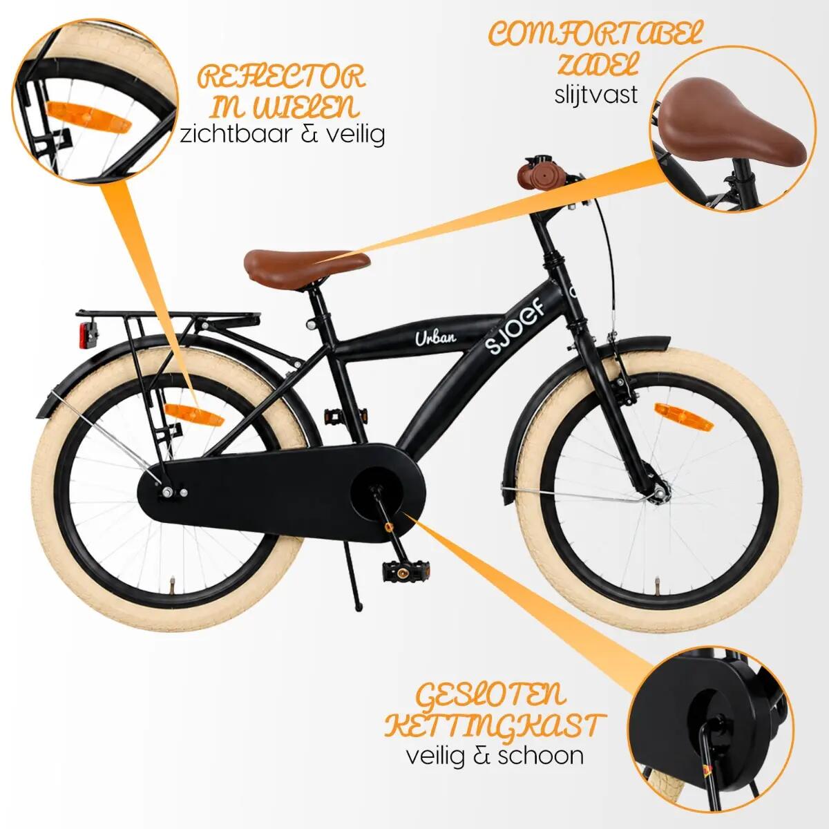 Urban Kinderfiets 20 inch - Jongensfiets 6-8 jaar - 95% afgemonteerd - Zwart 7/12