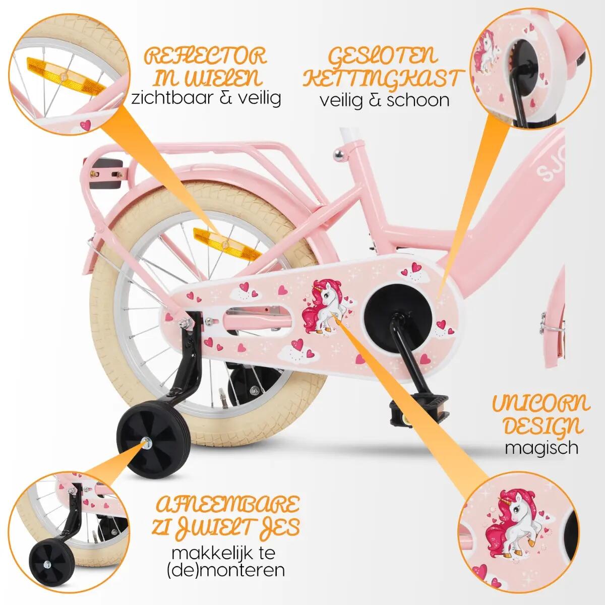 SJOEF Classic Meisjesfiets 16 inch - 4-6 Jaar - Unicorn - Roze 5/7