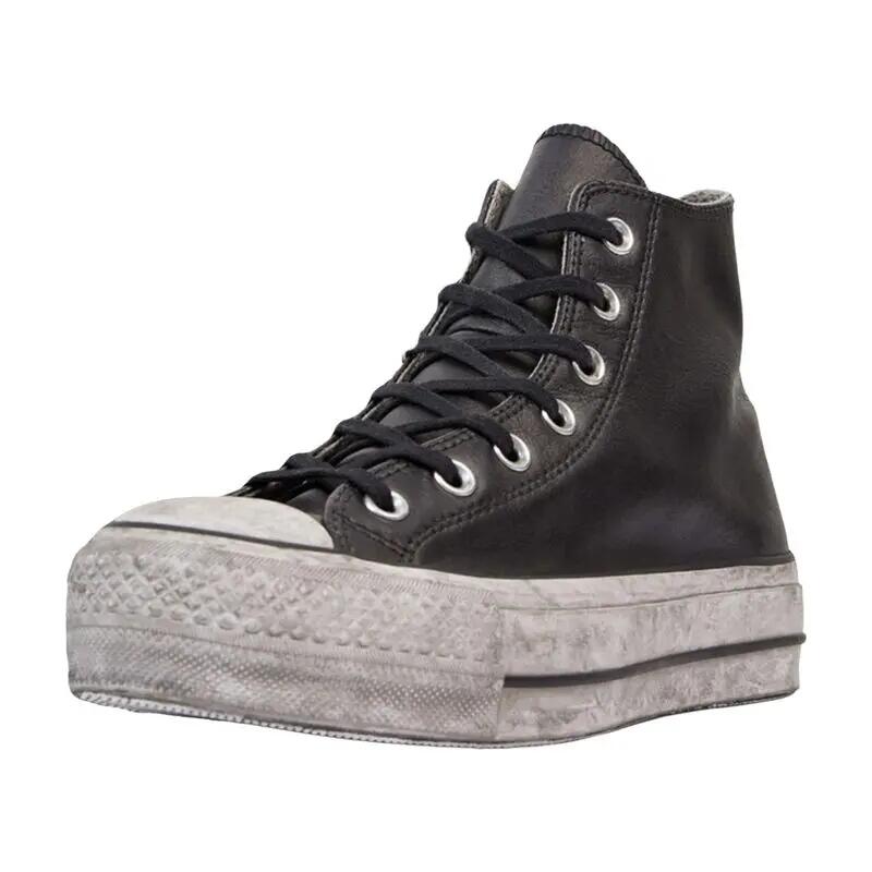 Zapatillas Converse Negras Lift  All Star Platform Black Leather Smoke Ligeras 2/4