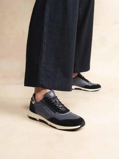 Chaussures - Running - Femme - Cuir, lacets + zip - JAZAZIP - Bleu