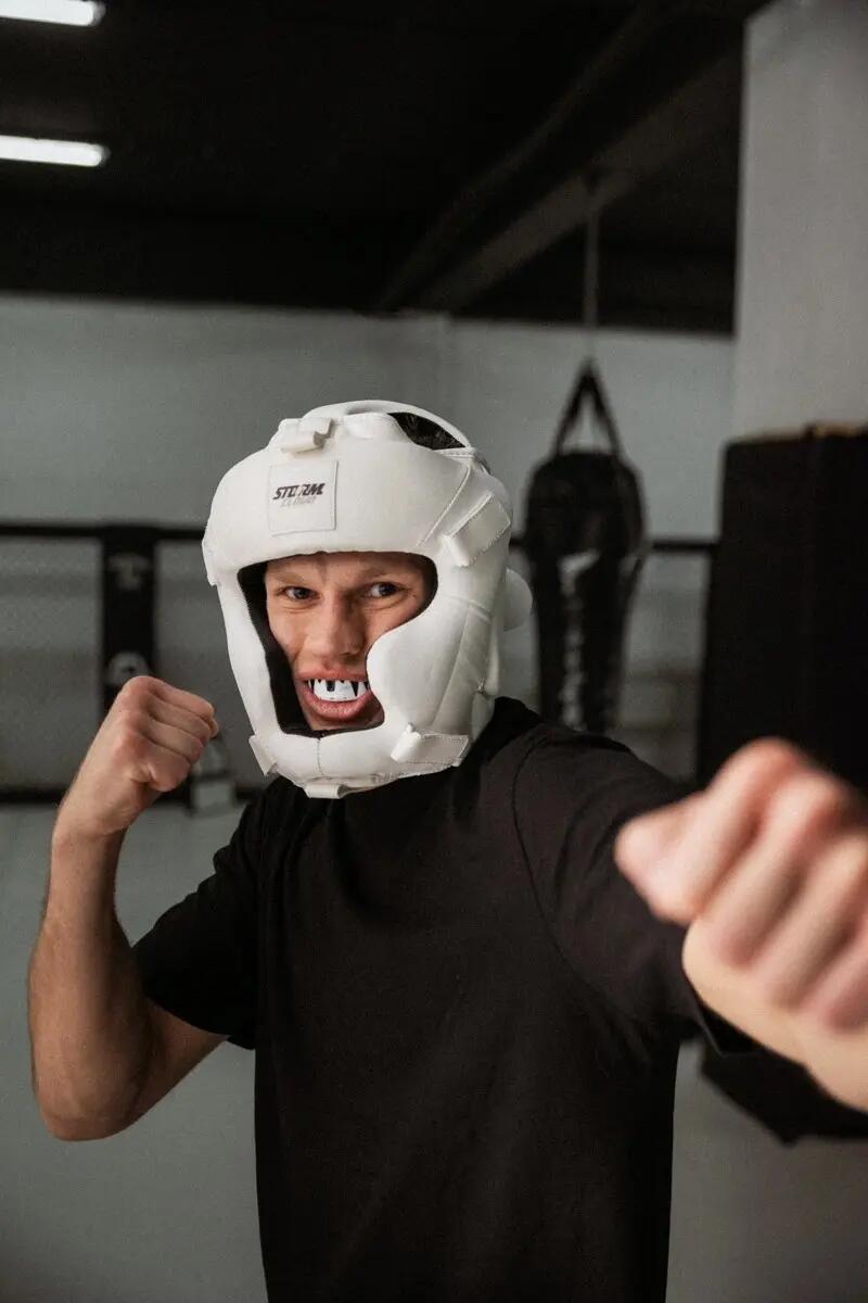Capacete de boxe StormCloud HG1 com estampa quadriculada, branco, tamanho M 2/7