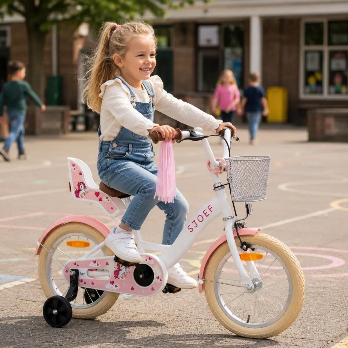 SJOEF Dolly Meisjesfiets 16 inch - 4-6 Jaar - Unicorn - Wit 6/7