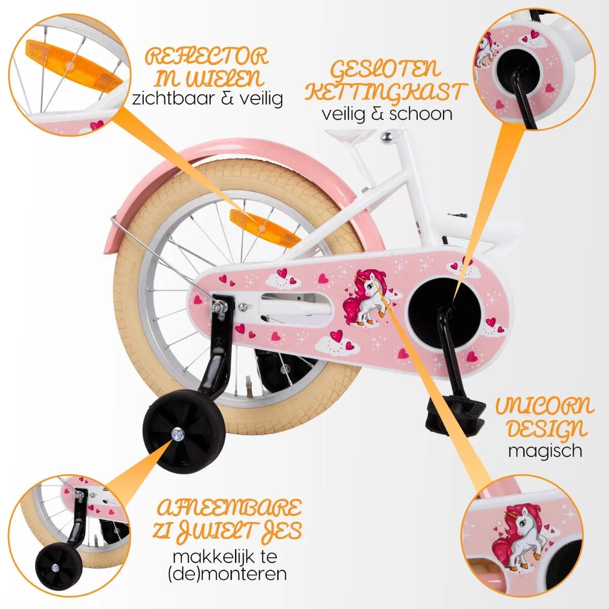 SJOEF Dolly Meisjesfiets 16 inch - 4-6 Jaar - Unicorn - Wit 5/7