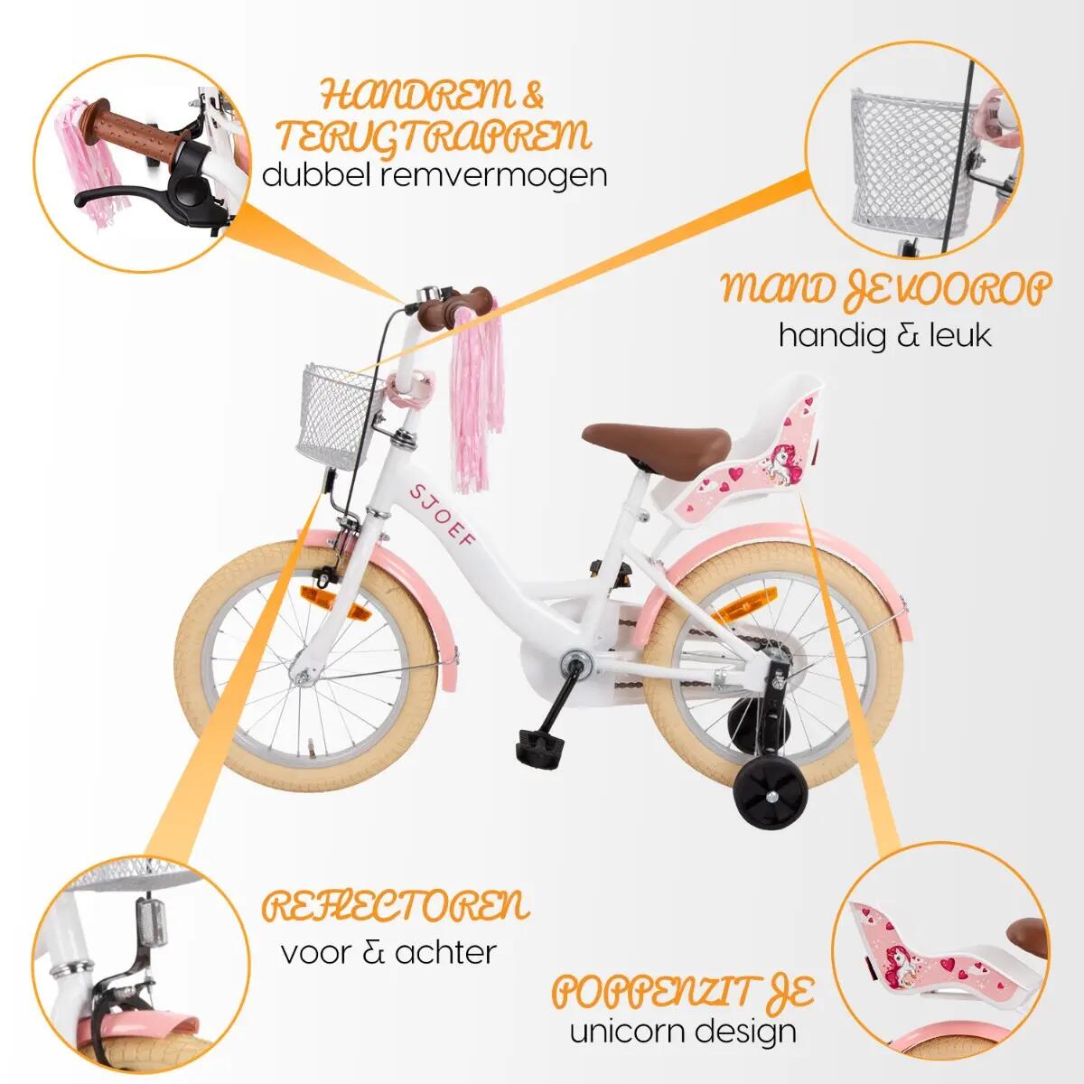 SJOEF Dolly Meisjesfiets 16 inch - 4-6 Jaar - Unicorn - Wit 4/7