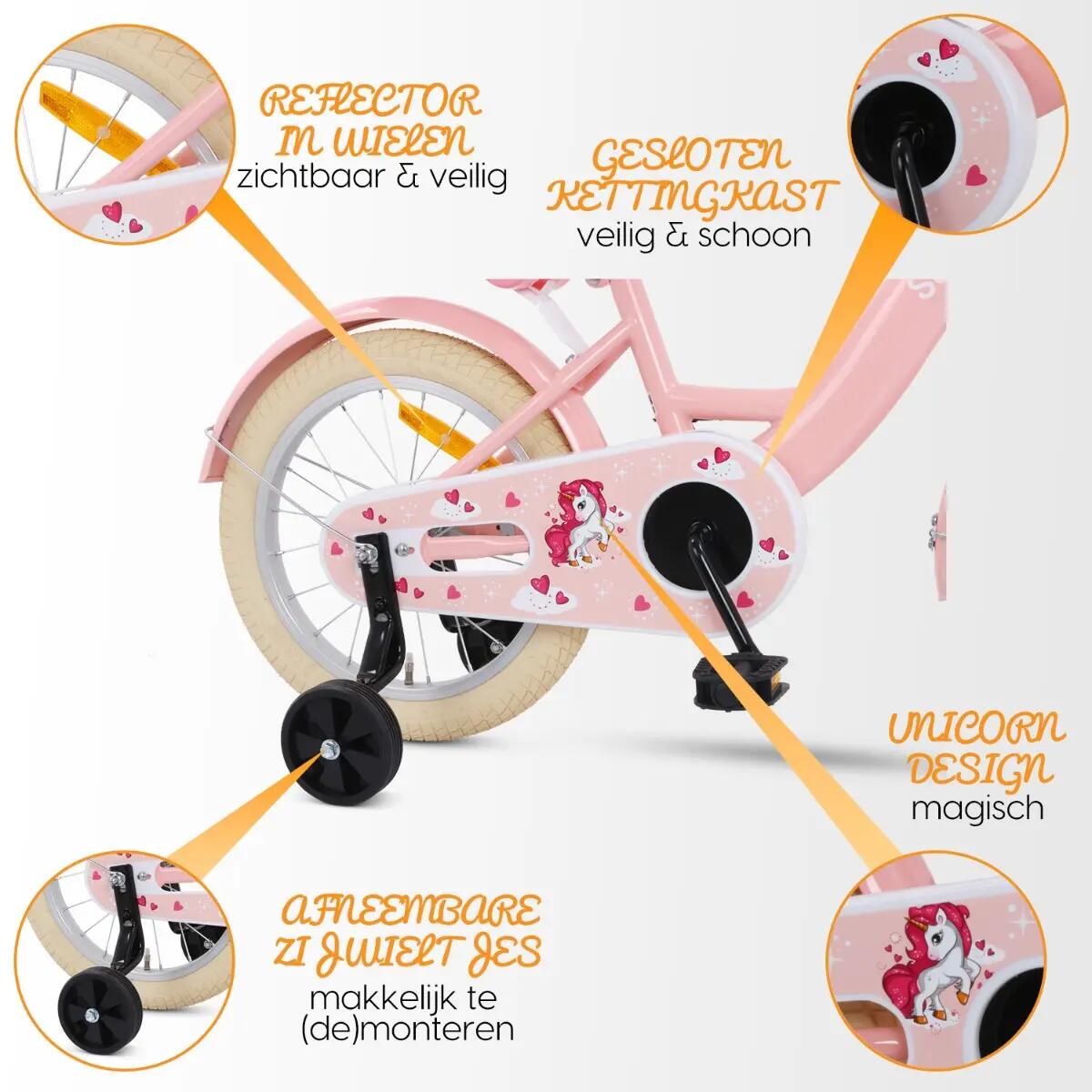 SJOEF Dolly Meisjesfiets 14 inch - 3-5 jaar - Unicorn - Roze 5/7