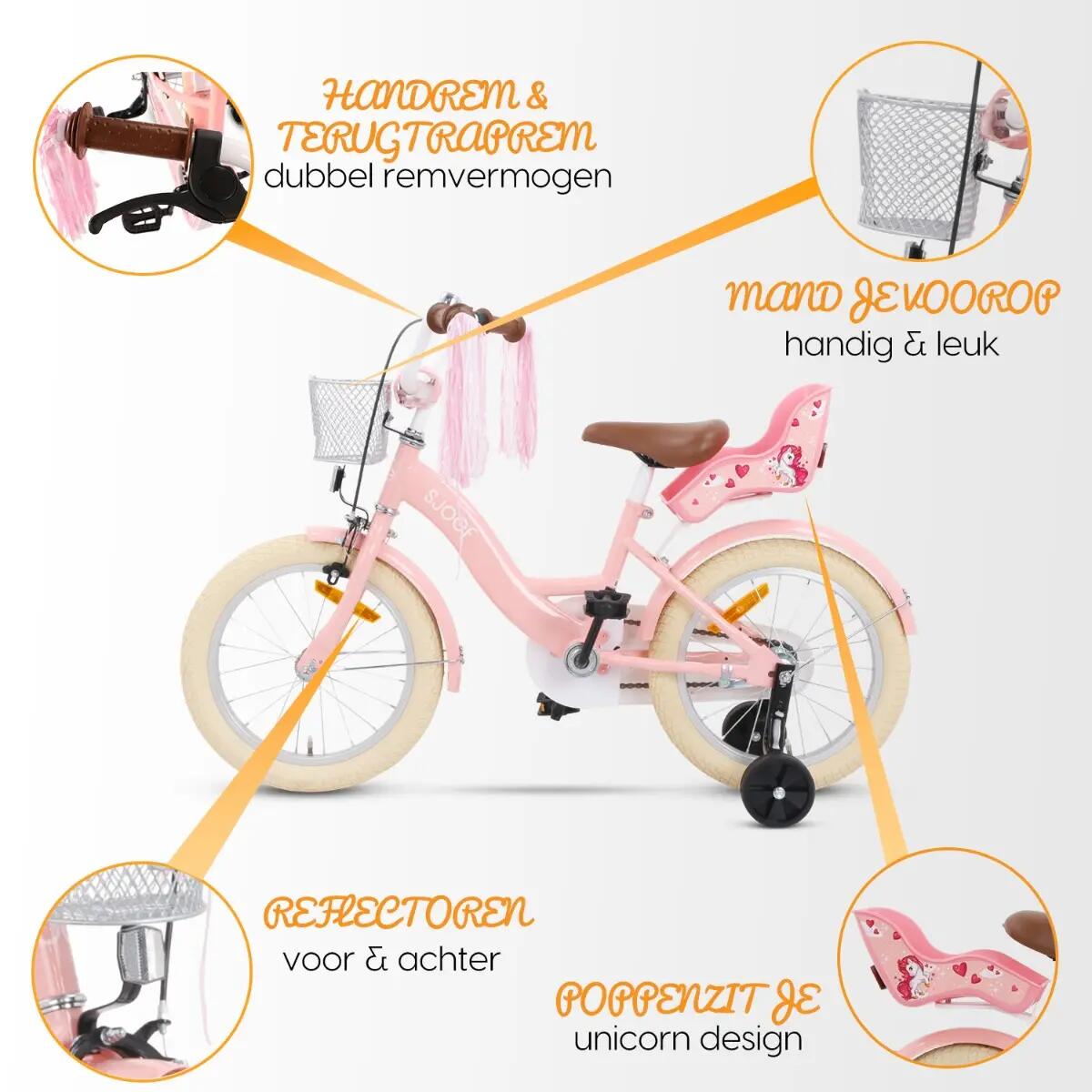 SJOEF Dolly Meisjesfiets 14 inch - 3-5 jaar - Unicorn - Roze 4/7
