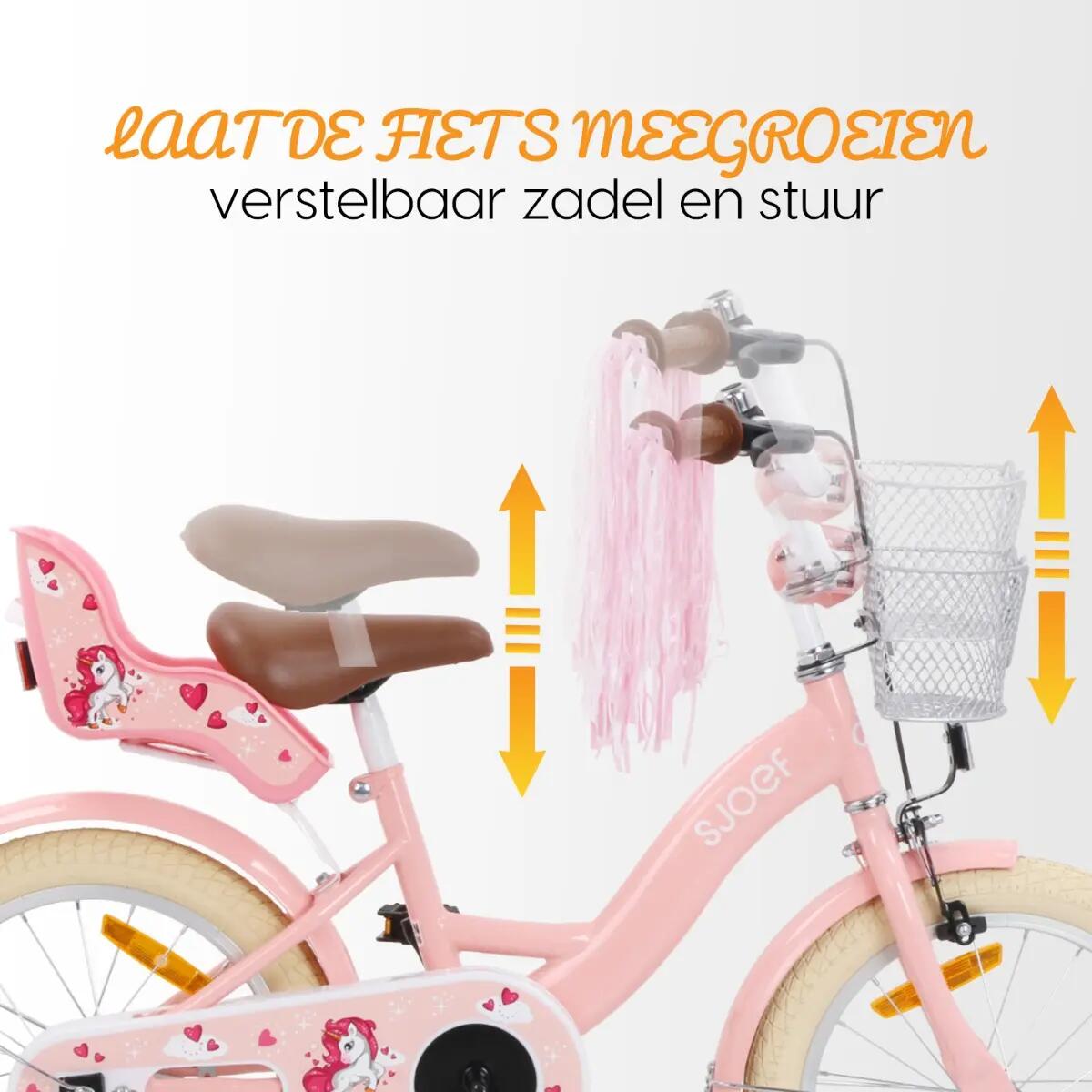 SJOEF Dolly Meisjesfiets 14 inch - 3-5 jaar - Unicorn - Roze 3/7