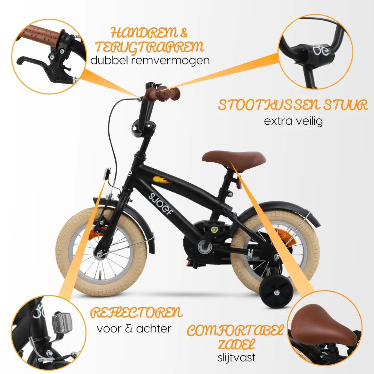 SJOEF Cruise Jongensfiets 12 inch - Mat Zwart 4/7