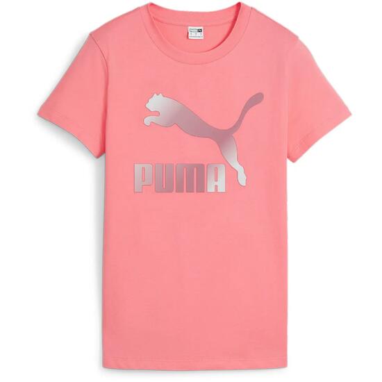 T-shirt Puma Classics Shiny Logo Tee S, Rose, Femmes