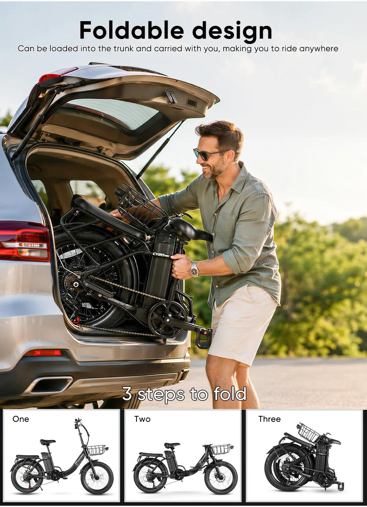 Bicicletta elettrica per adulti CY20 Pro, pneumatici 20"×3,0", batteria 48V 13Ah 13/15